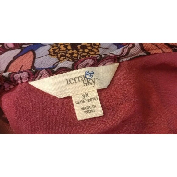 Terra & Sky Blouse Smocked Chiffon Top Floral Spring Keyhole Back Size 3X - Picture 3 of 5